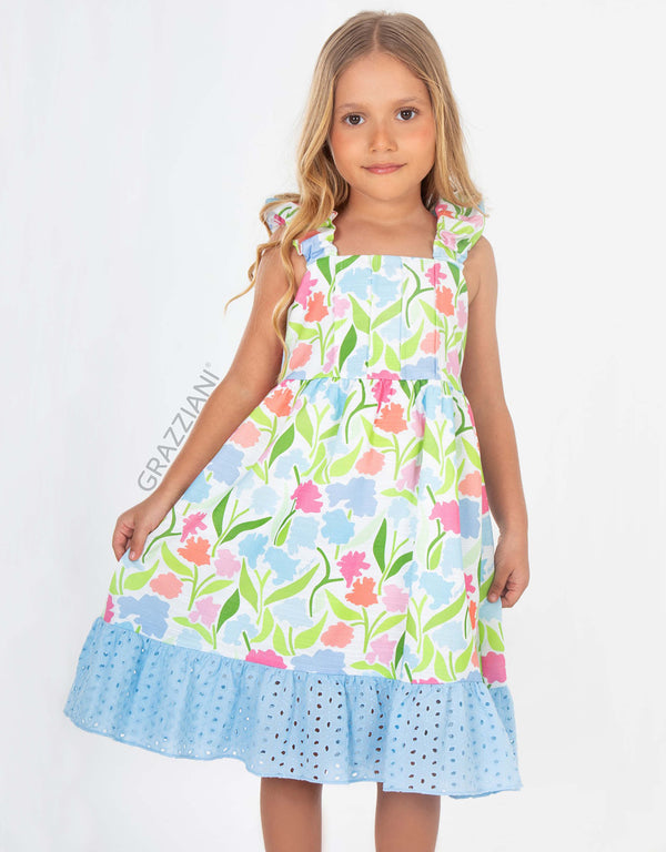 VESTIDO ALGODÓN ESTAMPADO CELESTE