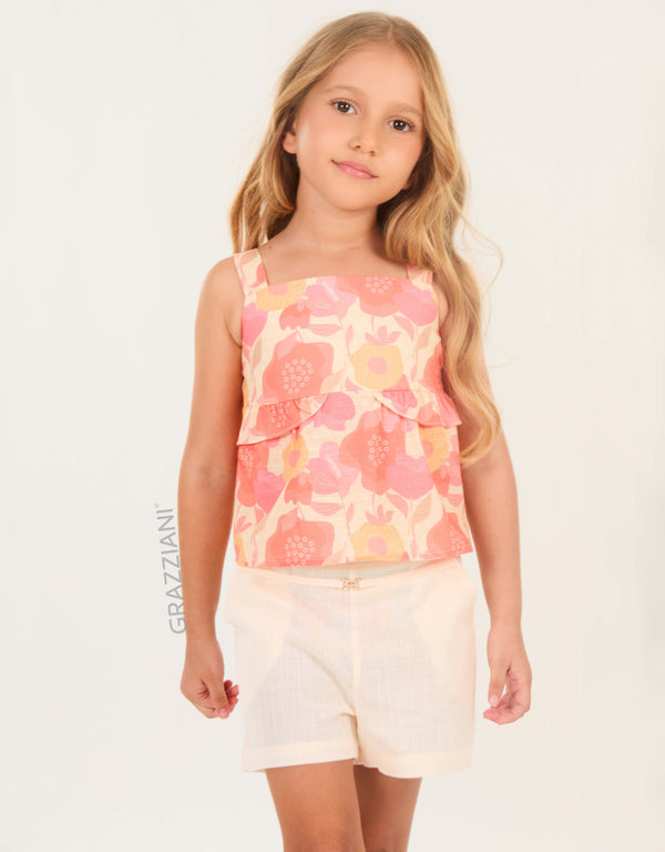 CONJUNTO DE BLUSA ESTAMPADA SHORT HEBILLA