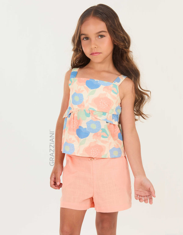 CONJUNTO DE BLUSA ESTAMPADA SHORT HEBILLA