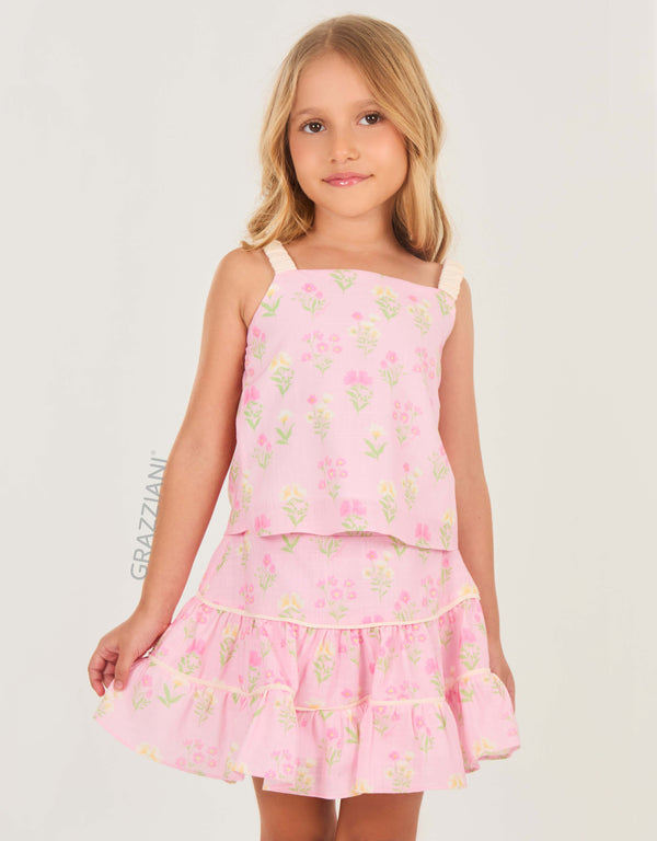 CONJUNTO DE BLUSA y FALDA ESTAMPADA