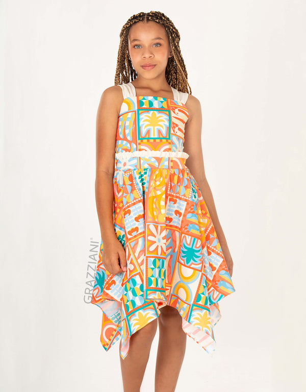 VESTIDO PICOS ESTAMPADO NARANJA