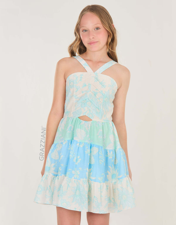 VESTIDO ALGODÓN ESTAMPADO COMBINADO AGUA